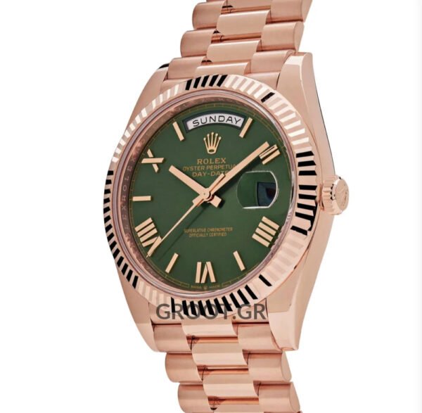 Rolex Day-Date Olive Green Roman Dial Everose Gold President 40Mm