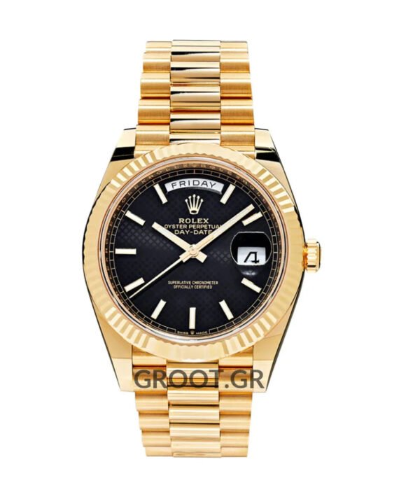 Rolex Day-Date Yellow Gold Black Diagonal Dial President 40Mm