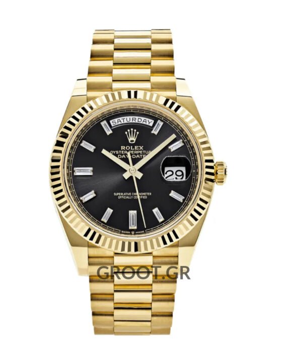 Rolex Day-Date Yellow Gold Black Diamond Dial 40Mm