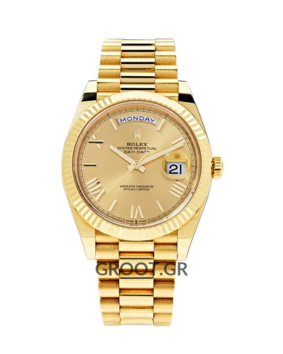 Rolex Day-Date Yellow Gold Champagne Roman Dial President 40Mm