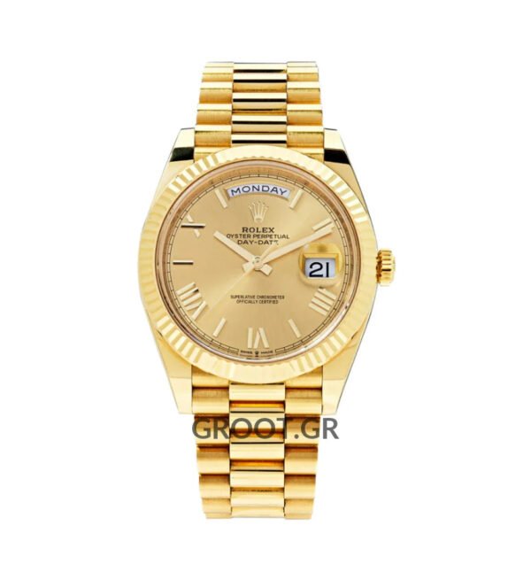 Rolex Day-Date Yellow Gold Champagne Roman Dial President 40Mm